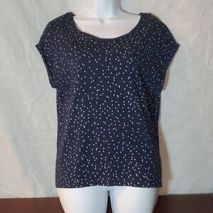 Zara Basic Navy Blue & White Polka Dot Short Sleeve Blouse - Size Size Small
